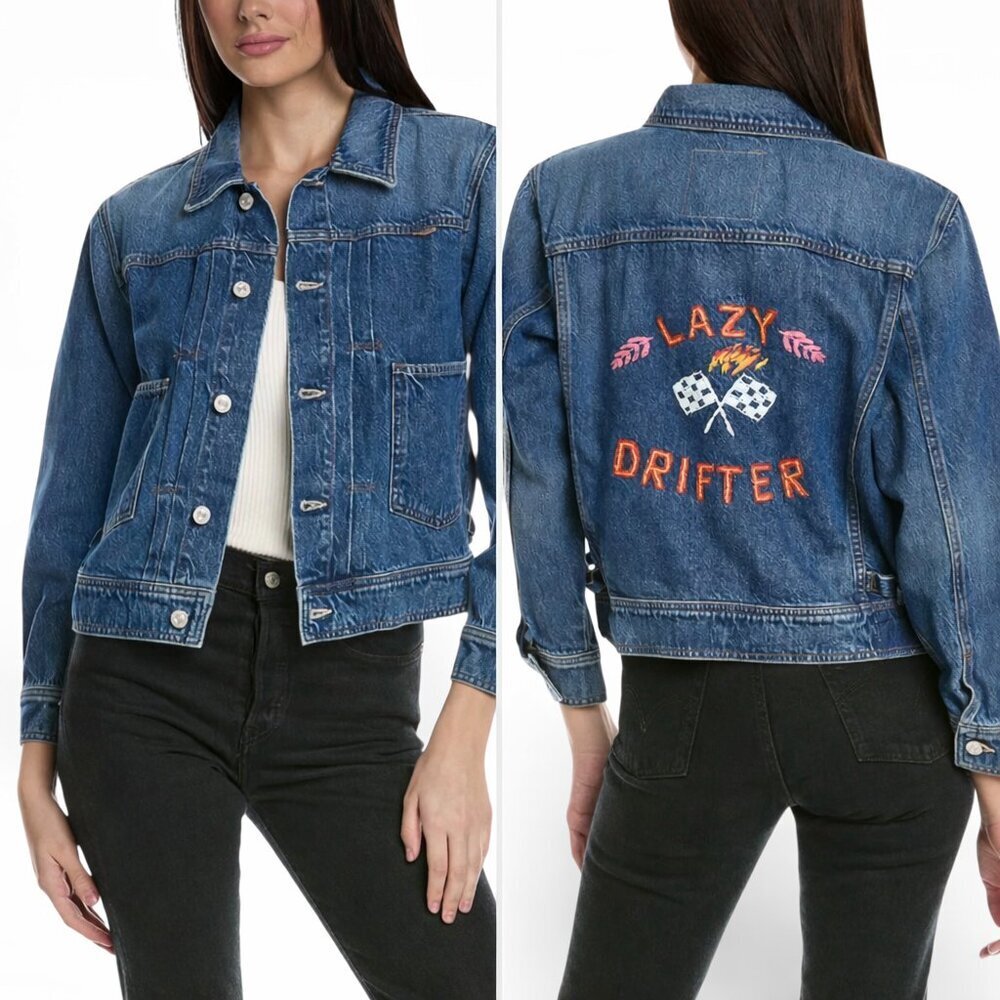 MOTHER Lazy Drifter Embroidered Denim Jacket Shrunken Daybreak Drifter Size S